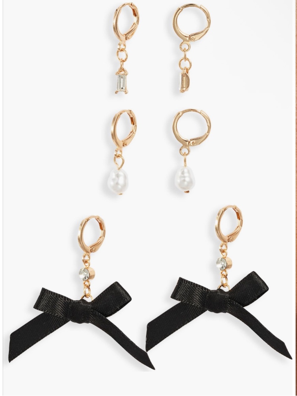 BP. Set of 3 Pretty Bow Drop Earrings Black Bows and Pearl Drops NWT